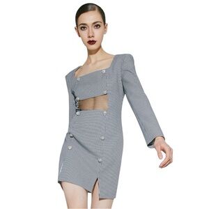QUAINT Noemi Black and White Houndstooth Double-Breasted MINI Dress NEW